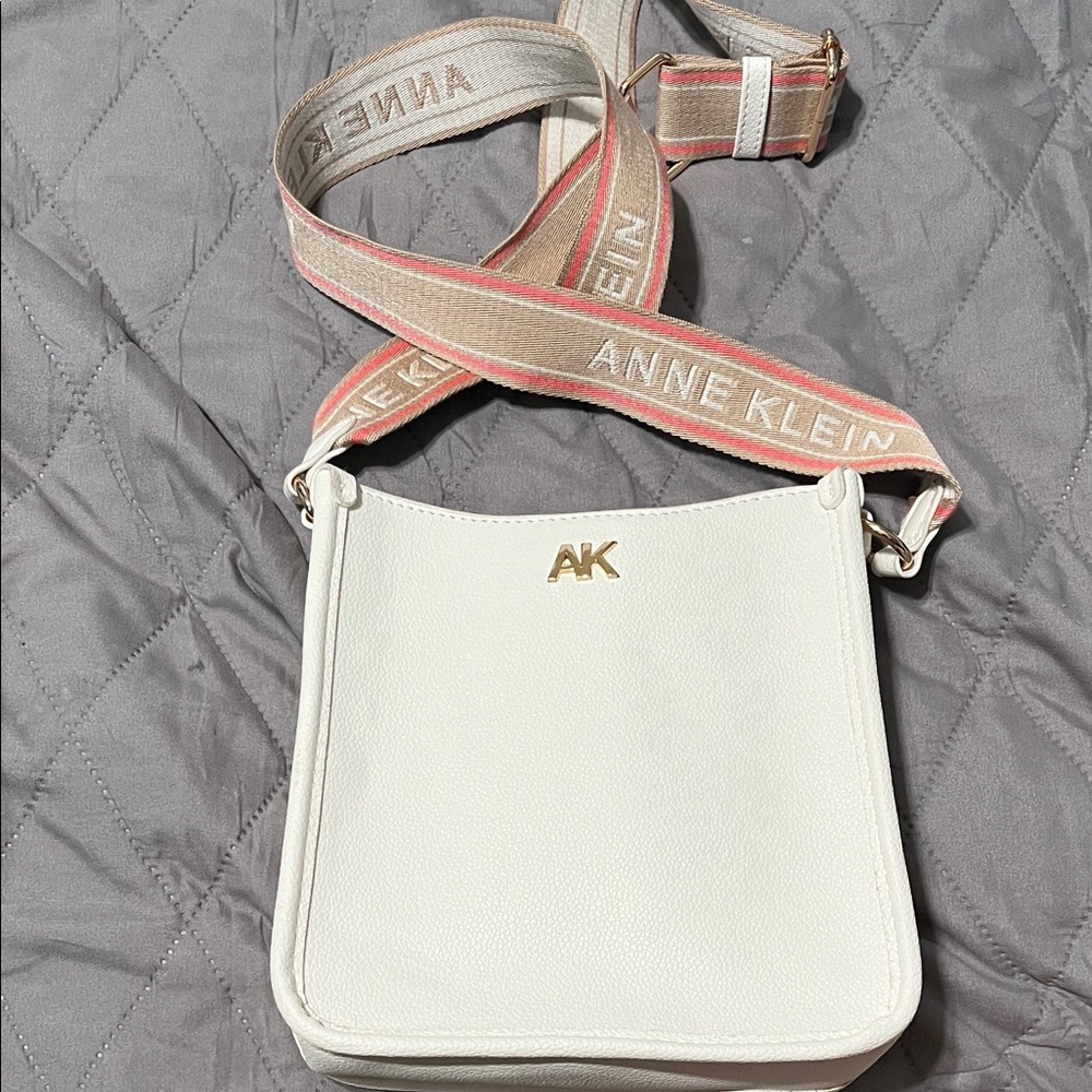 Anne Klein Cream Crossbody Bag with Pink Strap